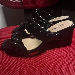 Black braided strap mules 10